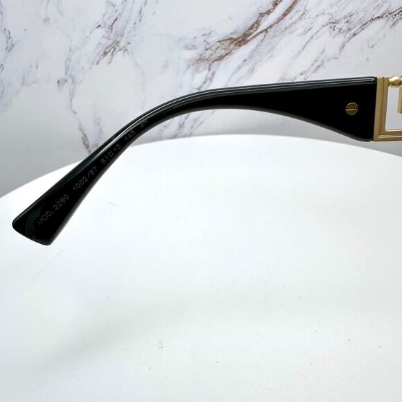 New VERSACE Sunglasses Gold Metal Greca Logo Rectangle Black Gray - Picture 9 of 16